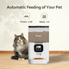 Voluas automatic cat feeder with portion control display helps manage daily feeding.