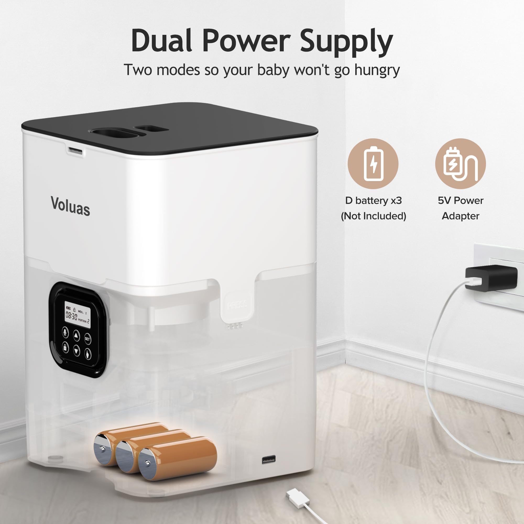 Voluas feeder battery-powered option supports feeding during outages
