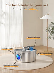 Voluas cat water fountain side view emphasizing compact cordless setup