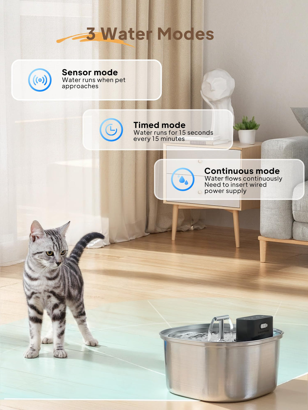 Voluas cat water fountain water level window aids hydration monitoring