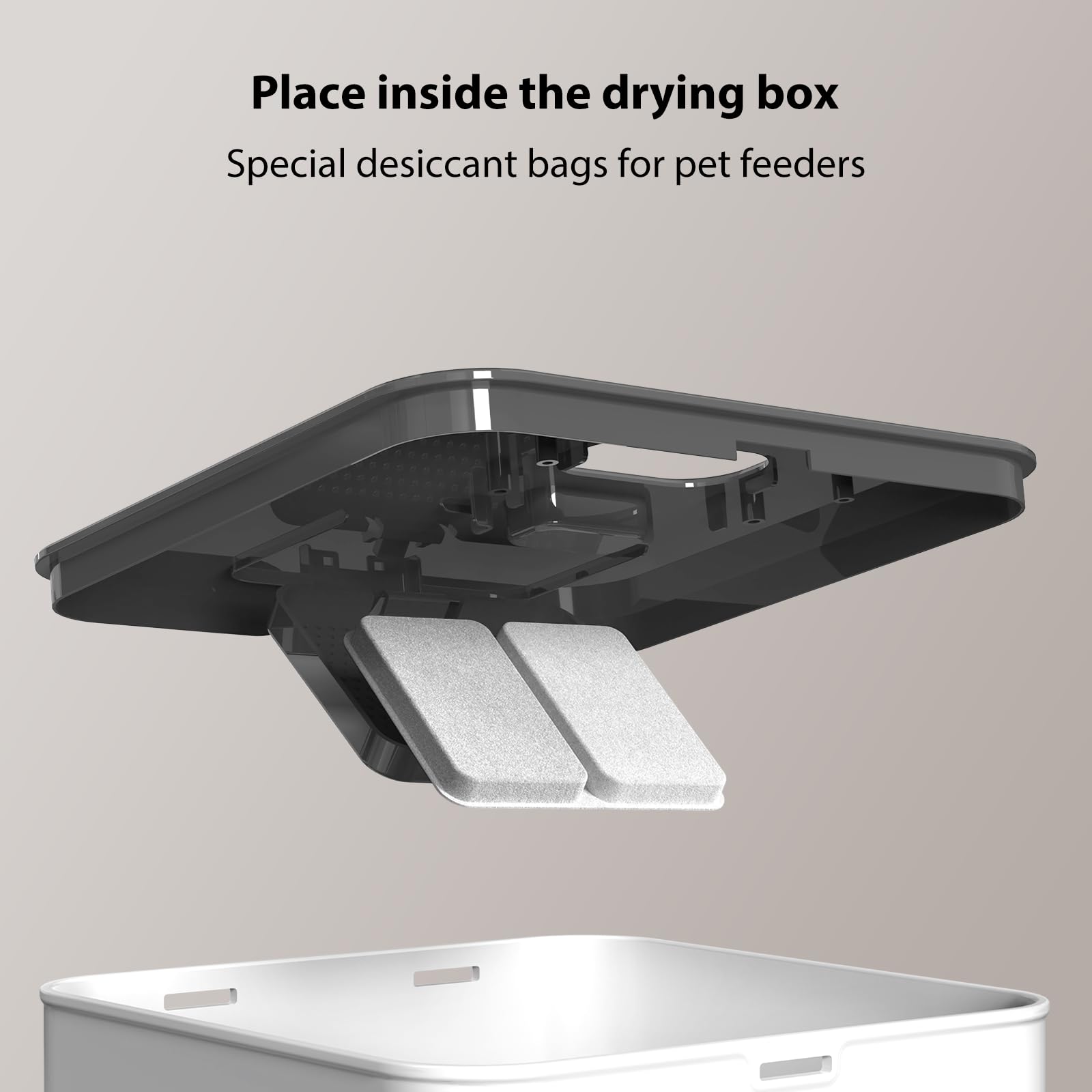 Voluas desiccant packets in feeder scenario preserving kibble quality