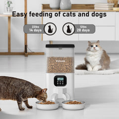 Voluas double cat feeder meal divider keeping portions balanced for two cats.