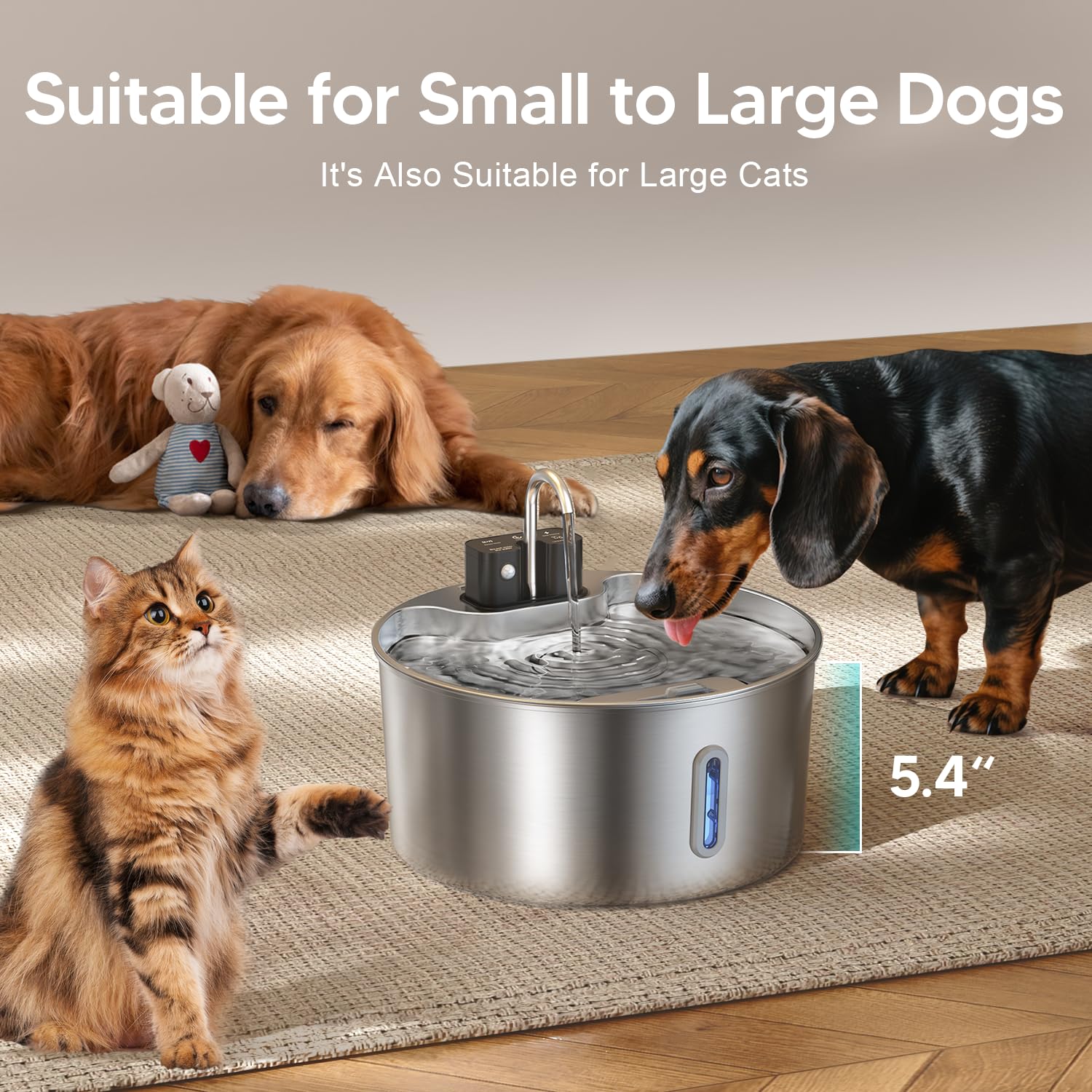 Voluas large 1.8-gallon tank supports multiple pets between refills.