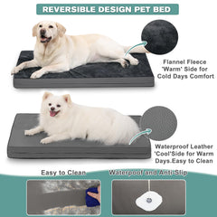Vonabem dog bed reversible fabric closeup highlights soft flannel and cooling faux leather.