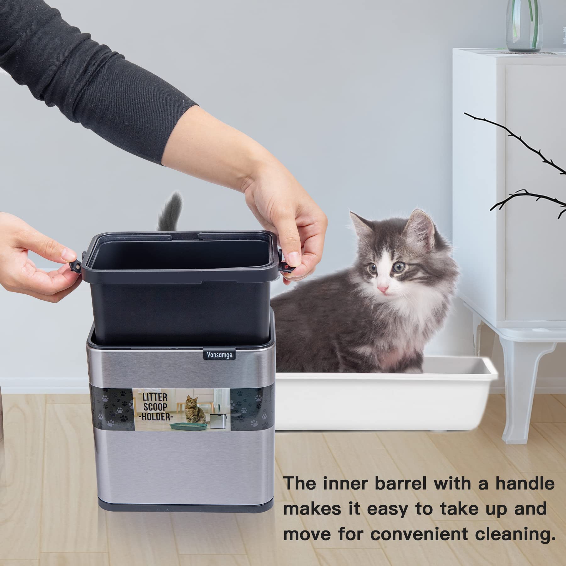 Vonsamge versatile mounting options allow flexible placement near the litter box.