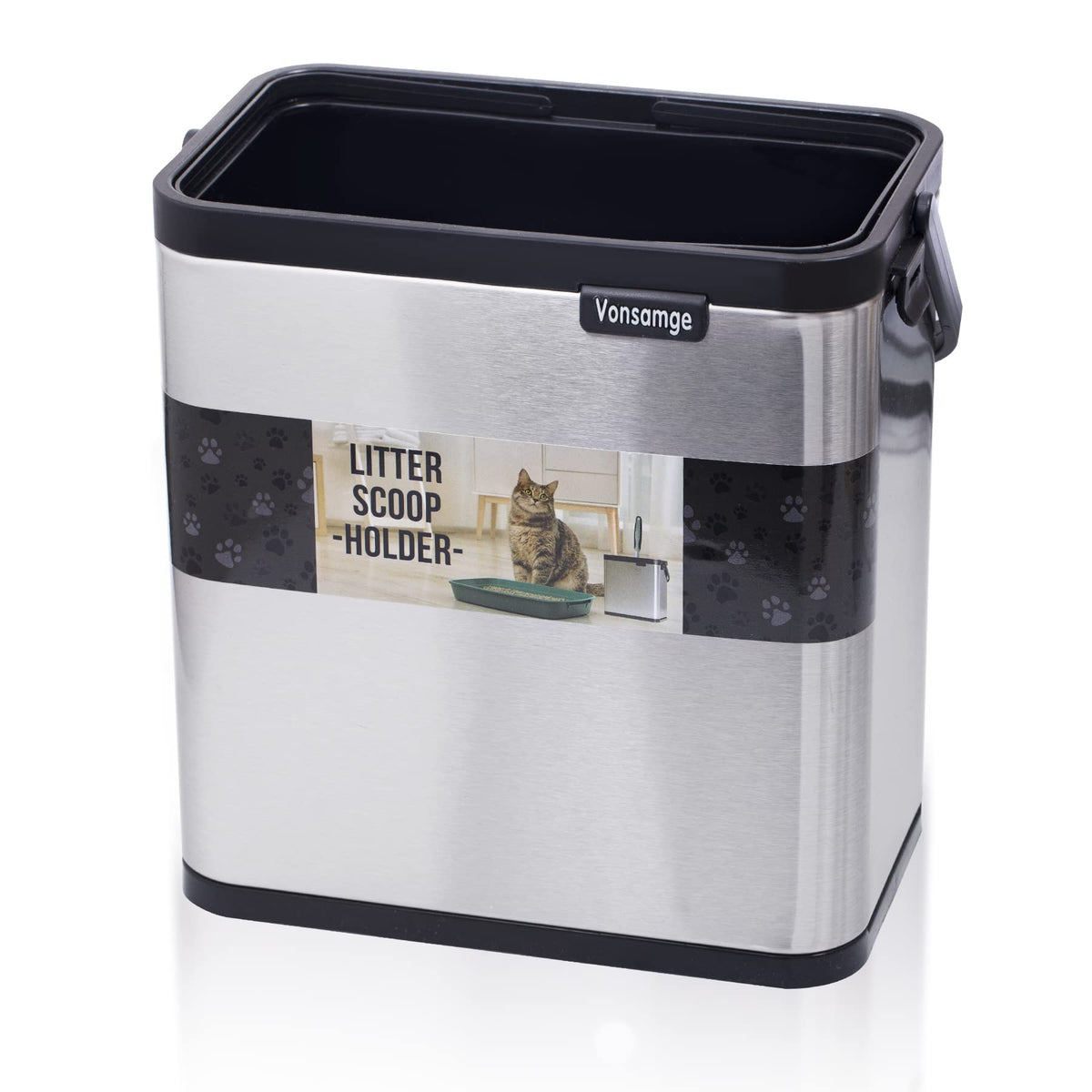 Vonsamge wall-mounted scoop holder keeps litter area tidy and tools within reach.