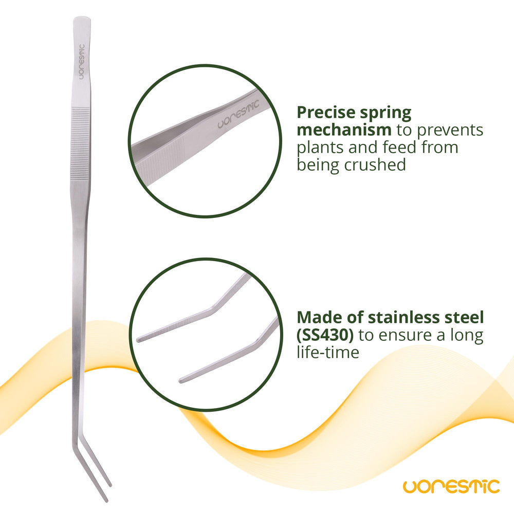 VORESTIC stainless-steel aquarium tweezers, corrosion-resistant for long-lasting use.