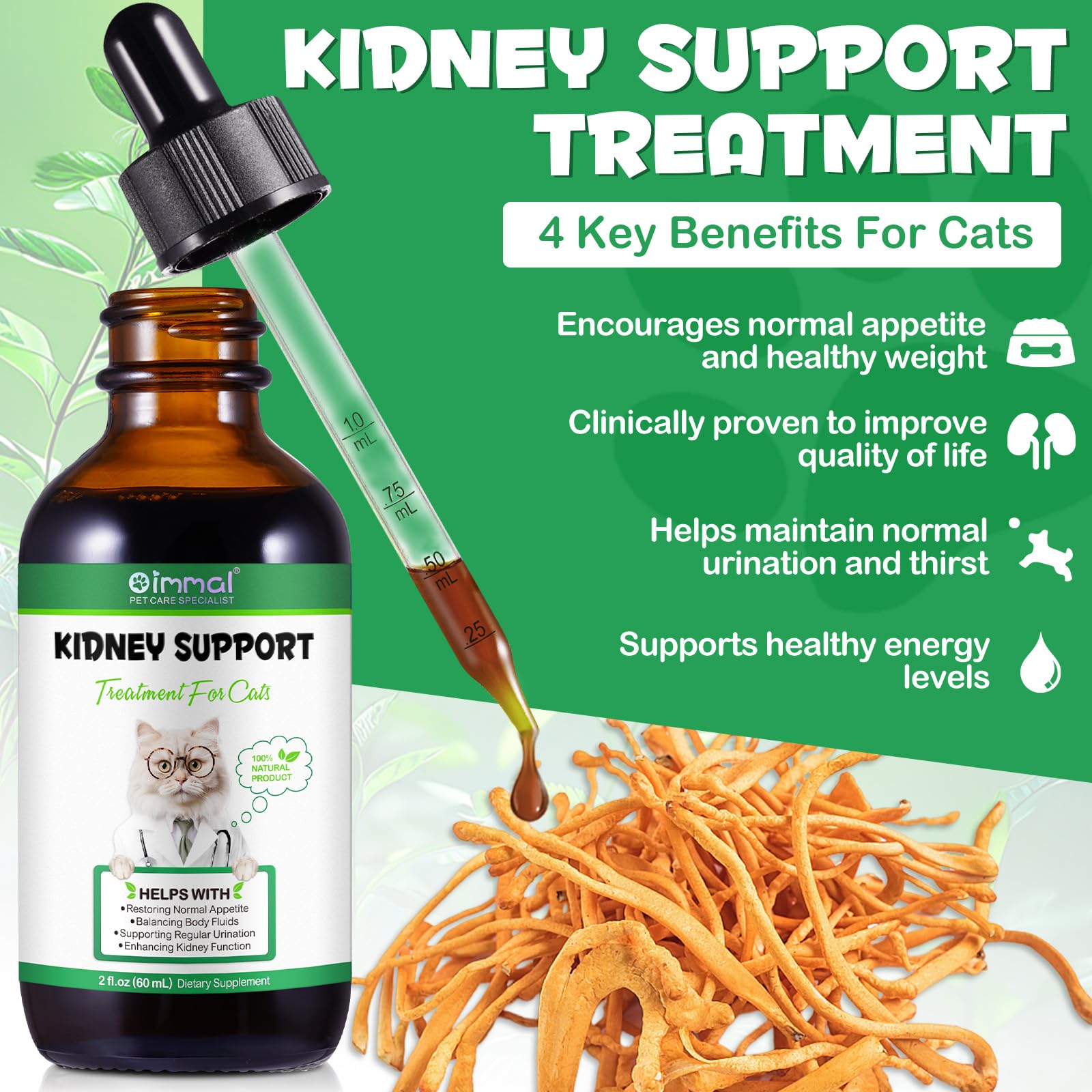 VOSIFSDIY kidney-support cats liquid drops closeup highlights herbal formula