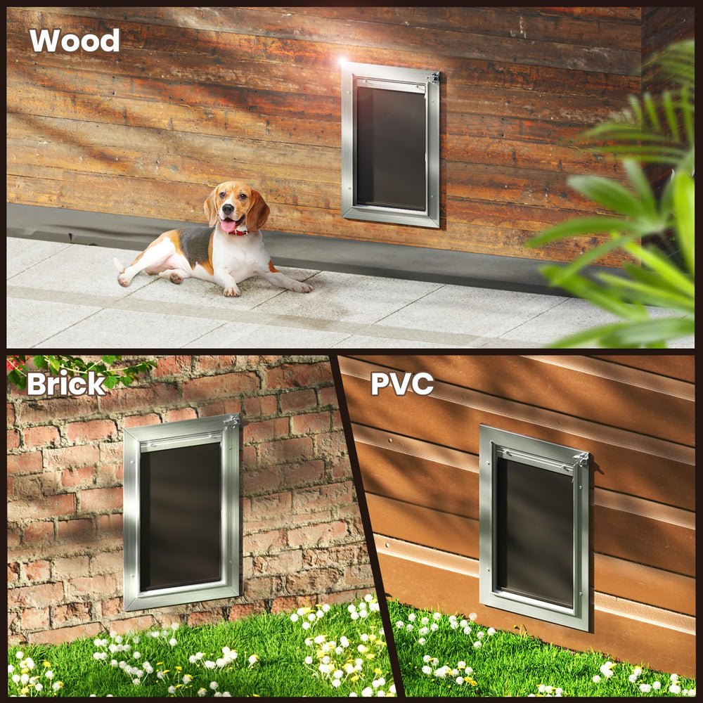 VOSOIR dog door flap opening shows 8.9 by 15 inches for medium-sized pets up to 45 lb