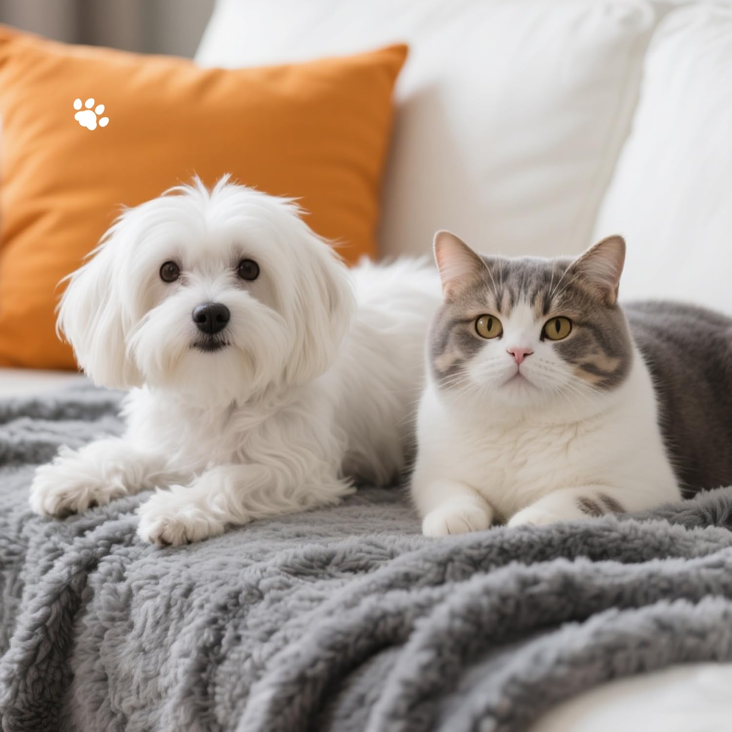 Vowanop blanket on sofa protecting furniture from pet hair