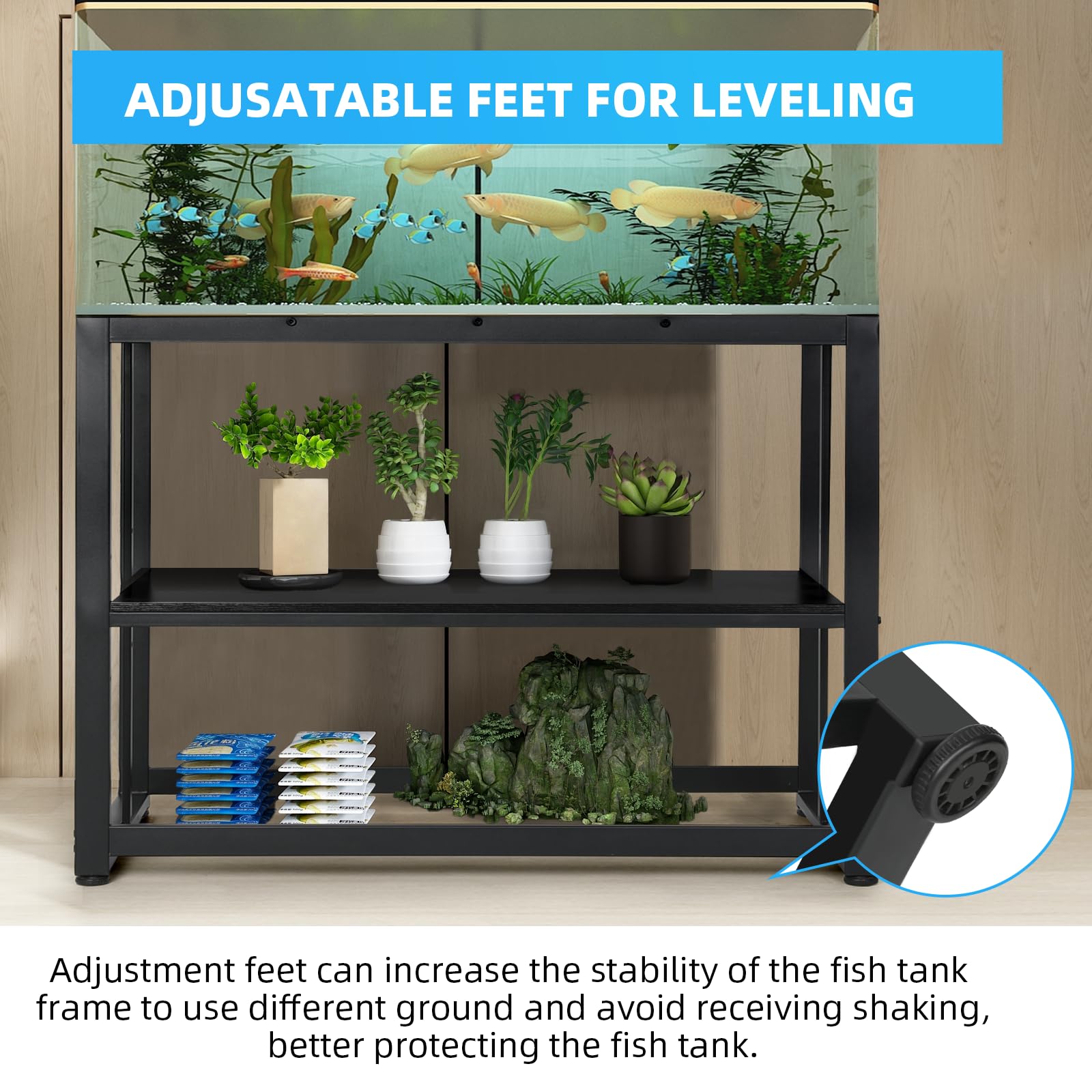VOWNER black-finish aquarium stand complements modern home offices.