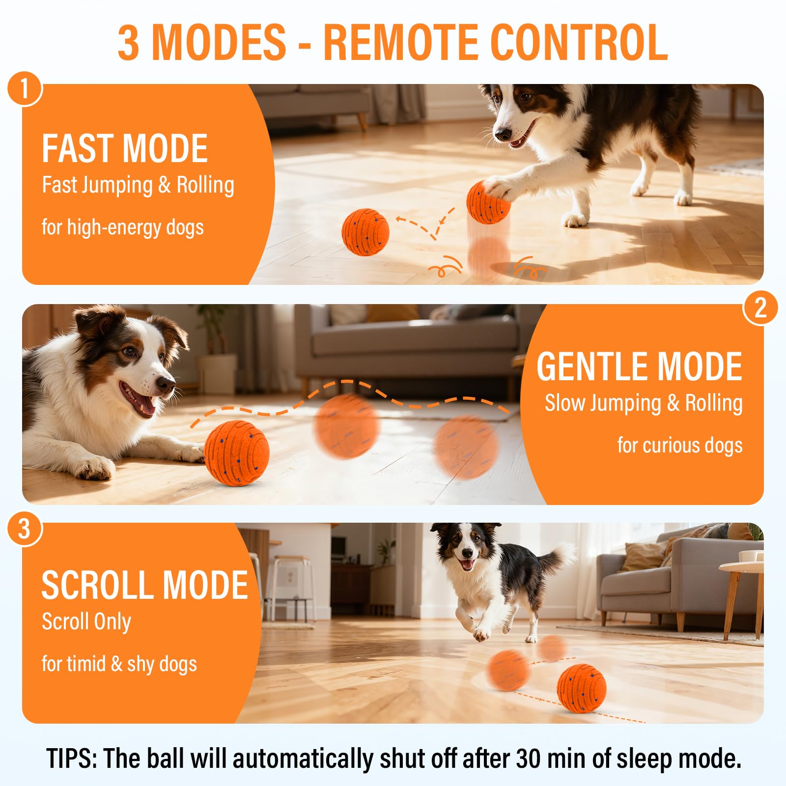 VOXGET gentle-mode ball provides slower action for indoor fun.