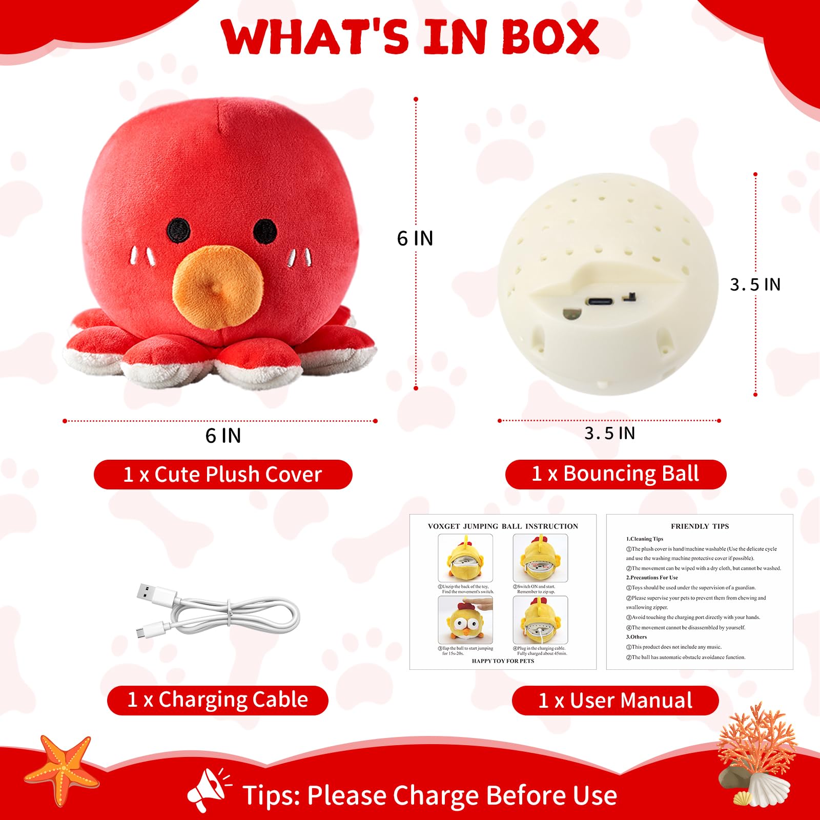 VOXGET Octopus Toy USB recharge for quick long-lasting play sessions