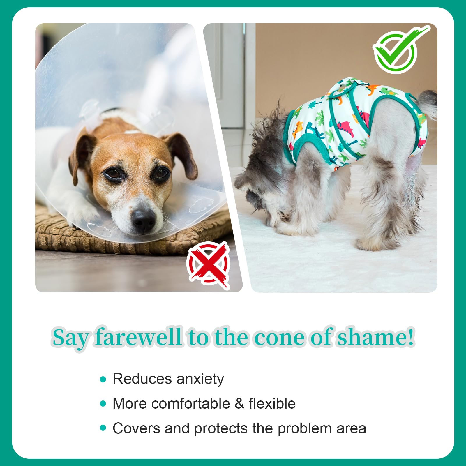 V.PET.B.R dog surgery recovery suit protects incisions from licking or scratching.
