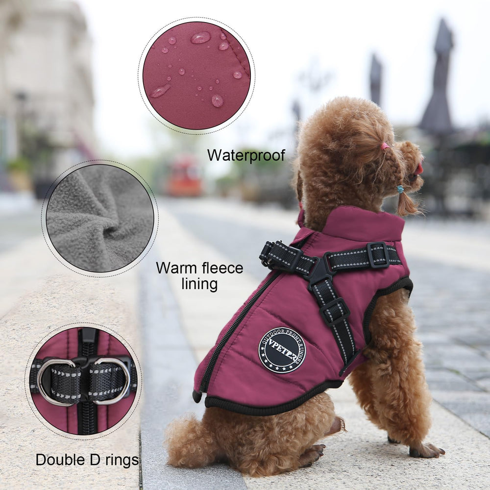 V.PET.B.R dog winter coat zipper-back illustrates easy on/off design