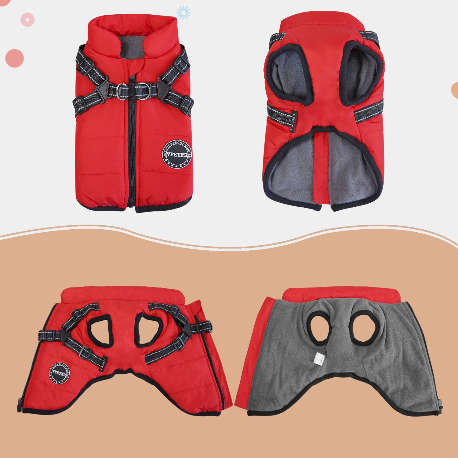 V.PET.B.R dog winter coat zipper detail enables quick on-off for busy mornings