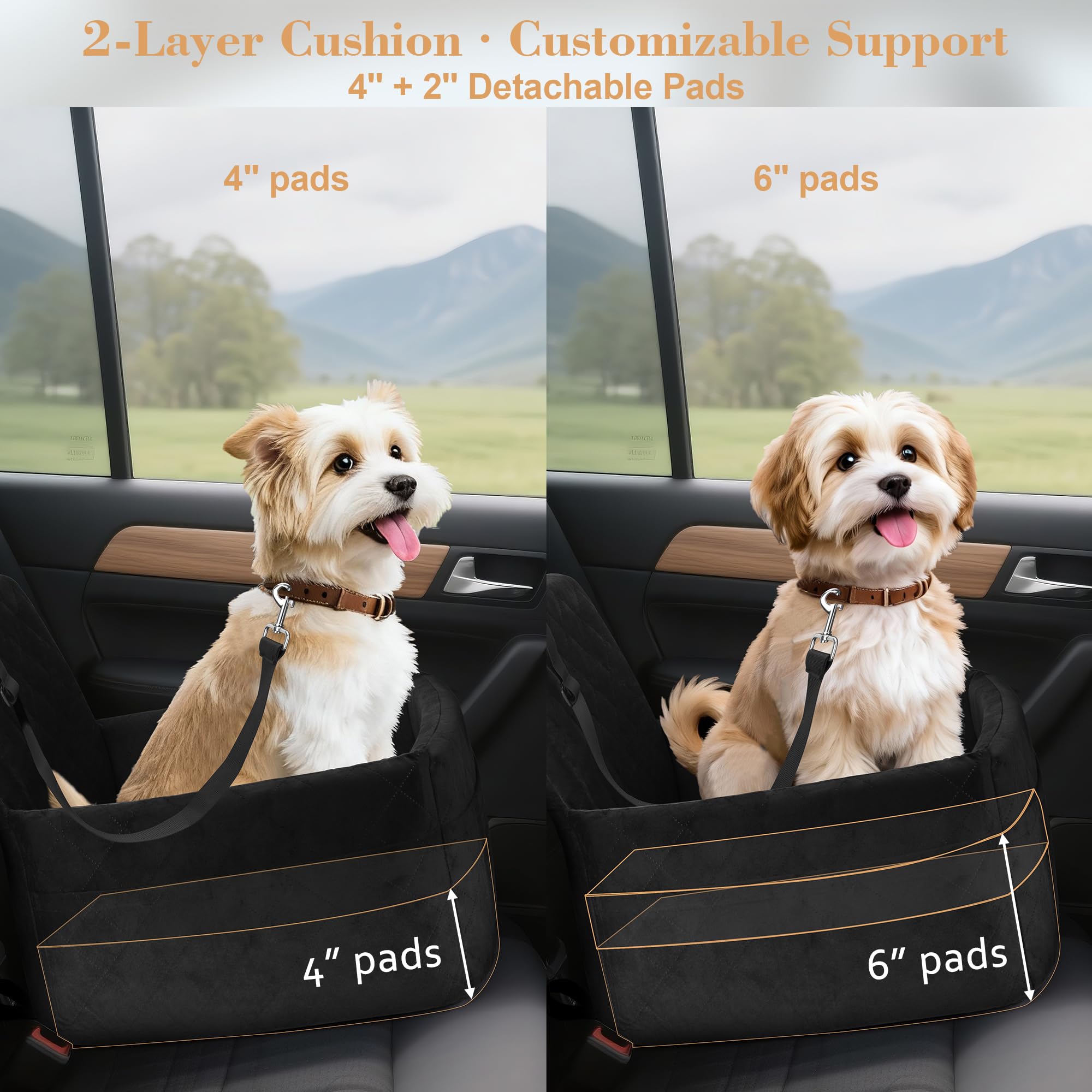 VSAPRDT dog car seat non-slip base provides stable rides