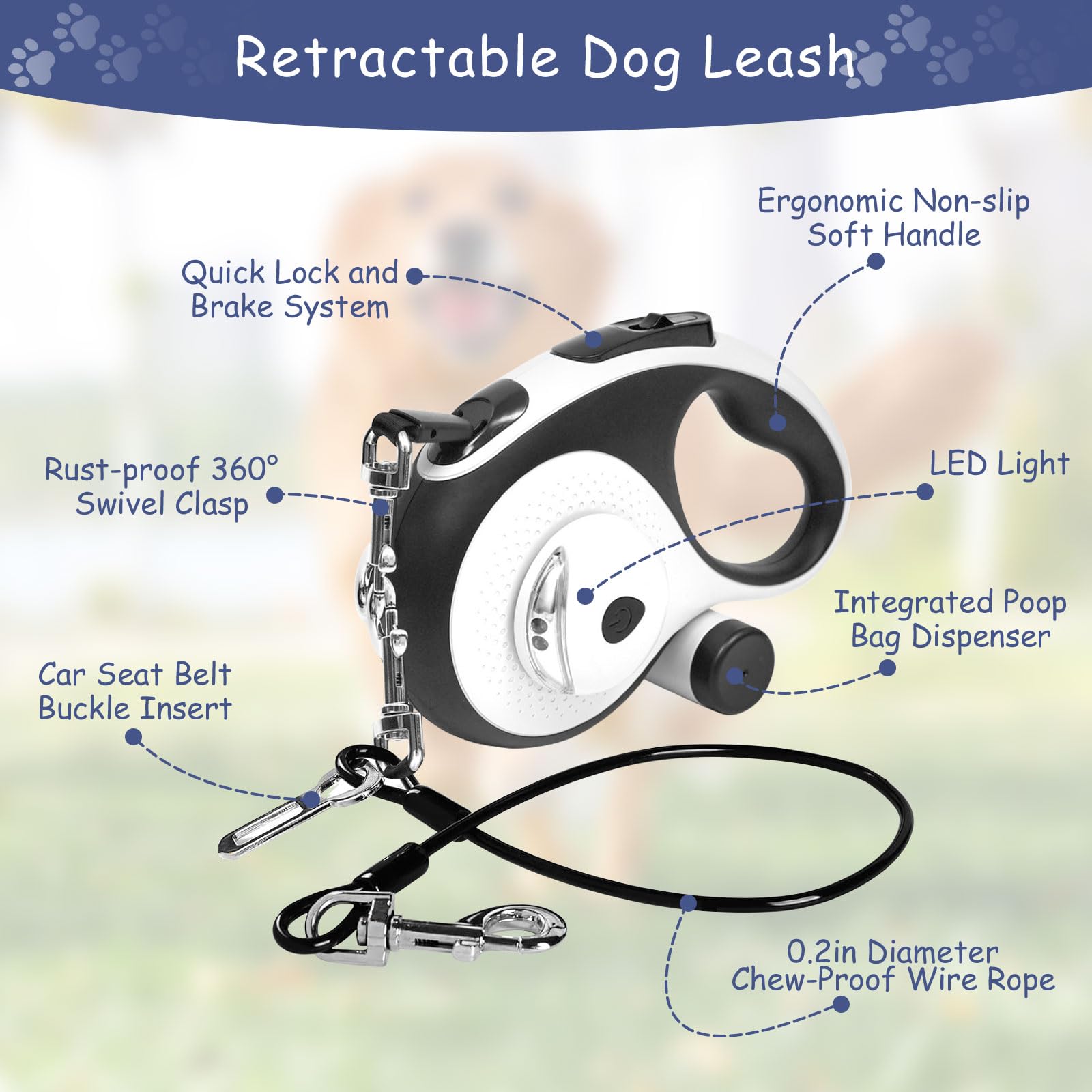 VTOPVMAX LED light on leash enhances visibility during night walks.
