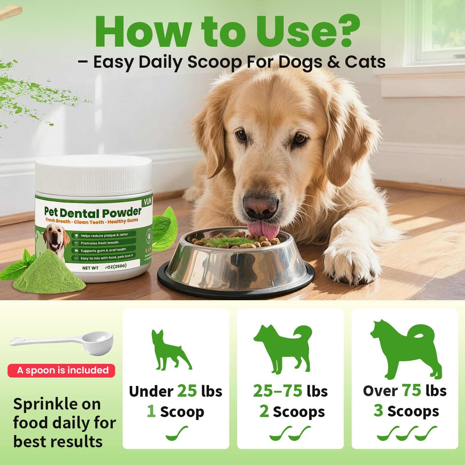 VUN Dog Dental Powder safety and quality certifications