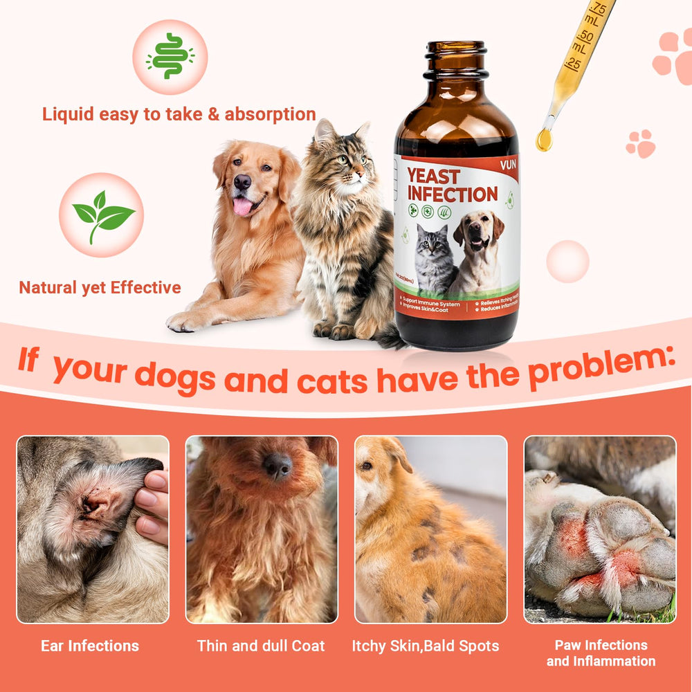 VUN Yeast Treatment drops used with dogs and cats suitable for all ages.