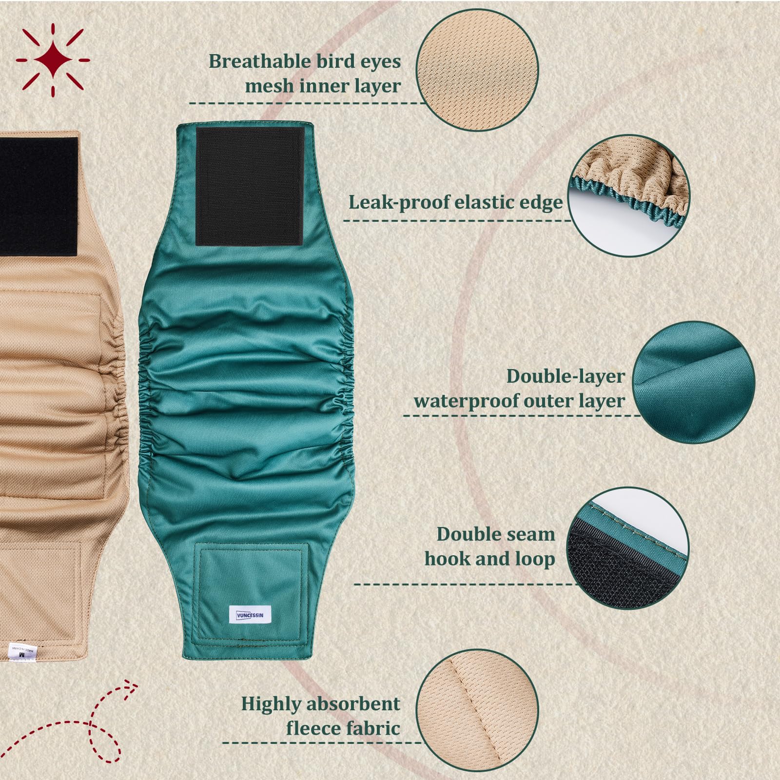 VUNCESSIN double-stitched Velcro closure for a secure, adjustable fit