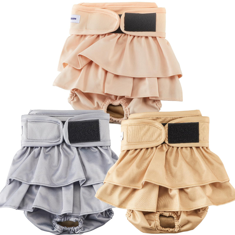 VUNCESSIN reusable dog diapers in patterned designs reduce home mess during training.