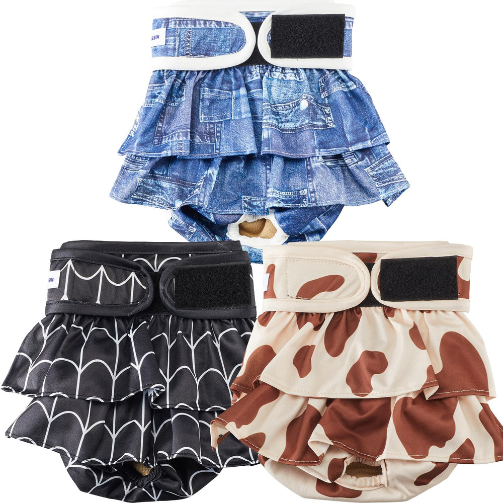 VUNCESSIN reusable dog diapers pack with three XXL patterns for flexible protection.