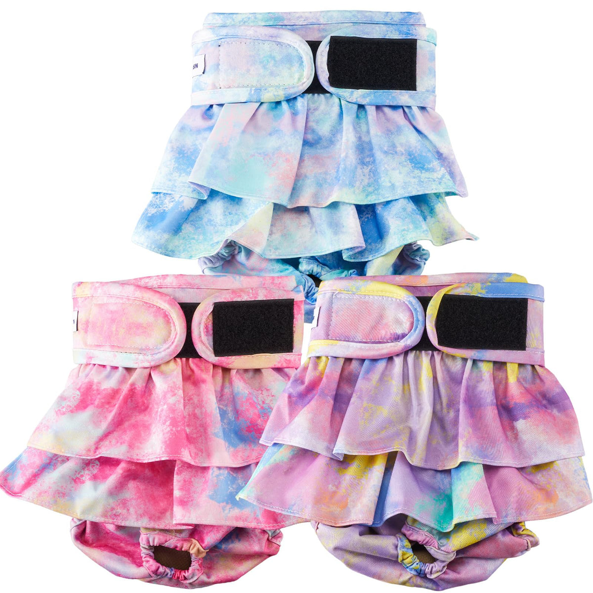 VUNCESSIN reusable dog diapers pack3 pattern1 on a medium female dog for indoor leak protection.