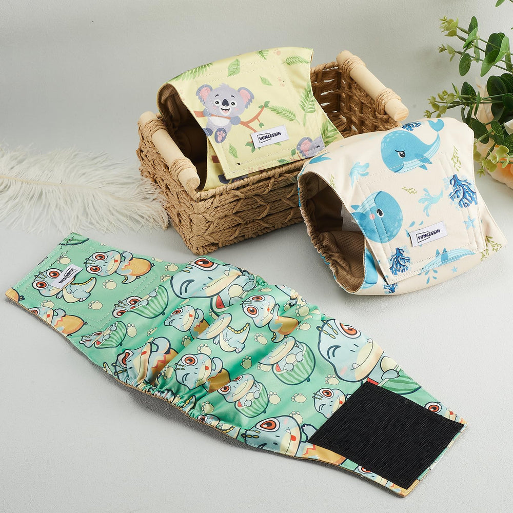 VUNCESSIN polka pattern reusable diaper for small dogs helps prevent accidents.