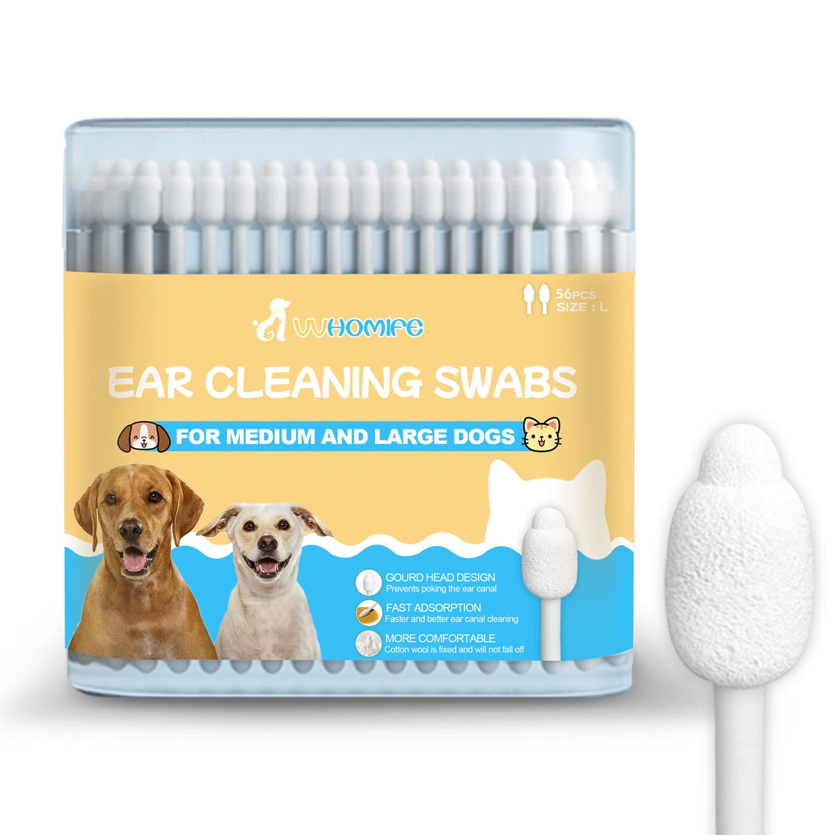 VVHOMIFE dog ear swabs 56pcs packaging for easy travel cleaning