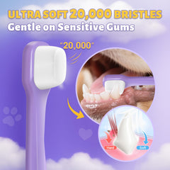 VVHOMIFE tiny dog toothbrush showing dual rubber back for secure grip during brushing.