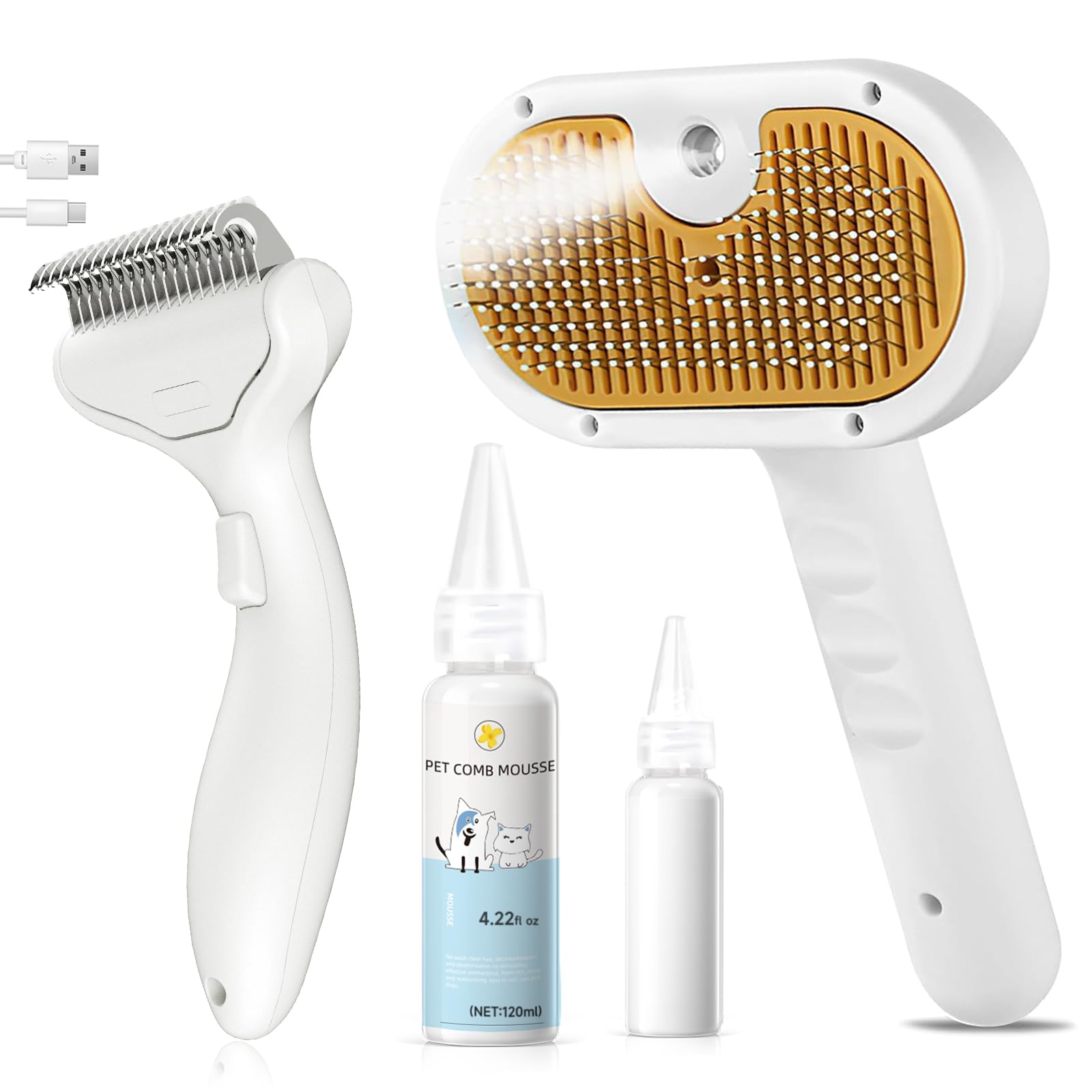 VVWVVW 3-in-1 pet steam brush front view for easy at-home grooming