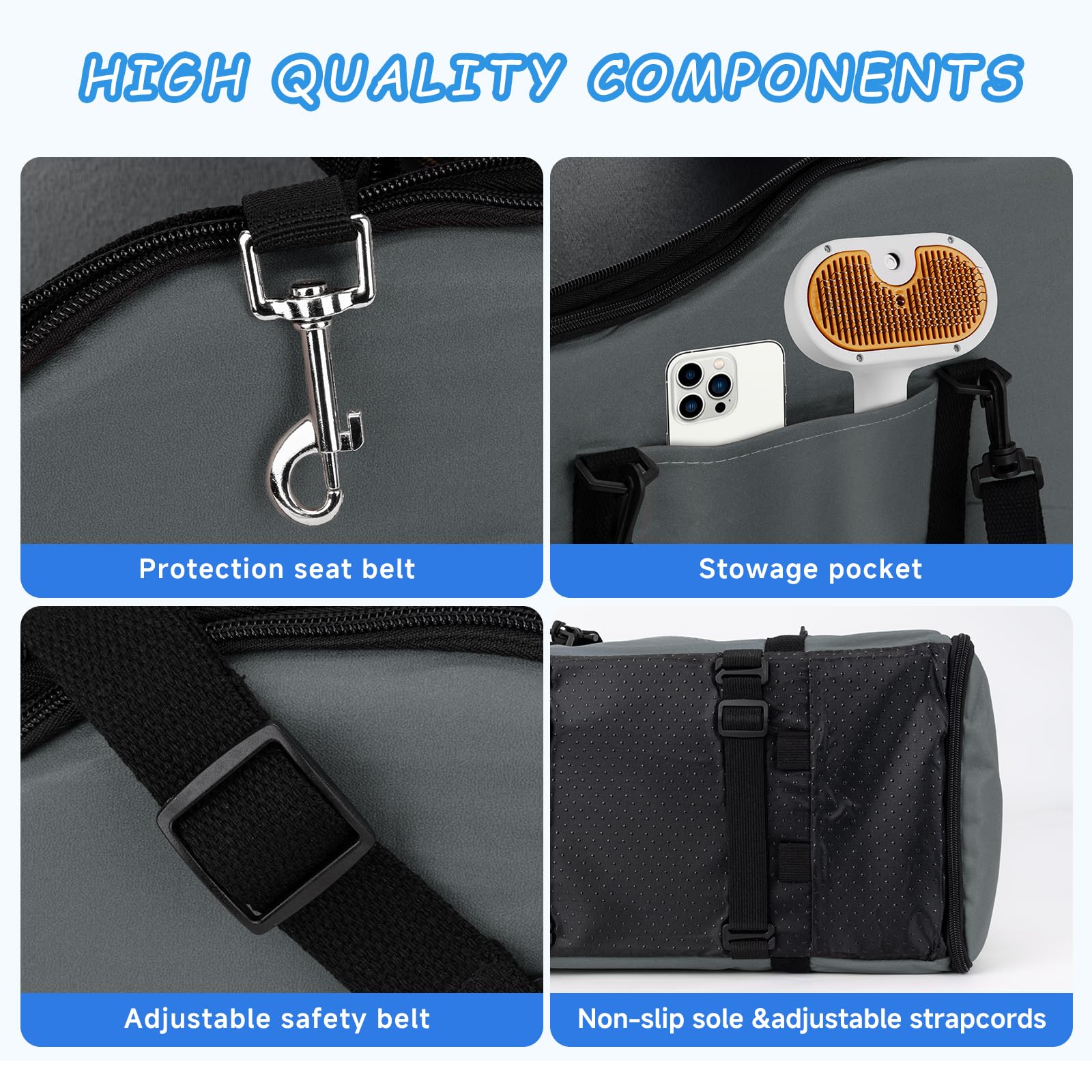 VVWVVW center-console-dog-seat-installed-headrest-straps securely attach to vehicle headrests.