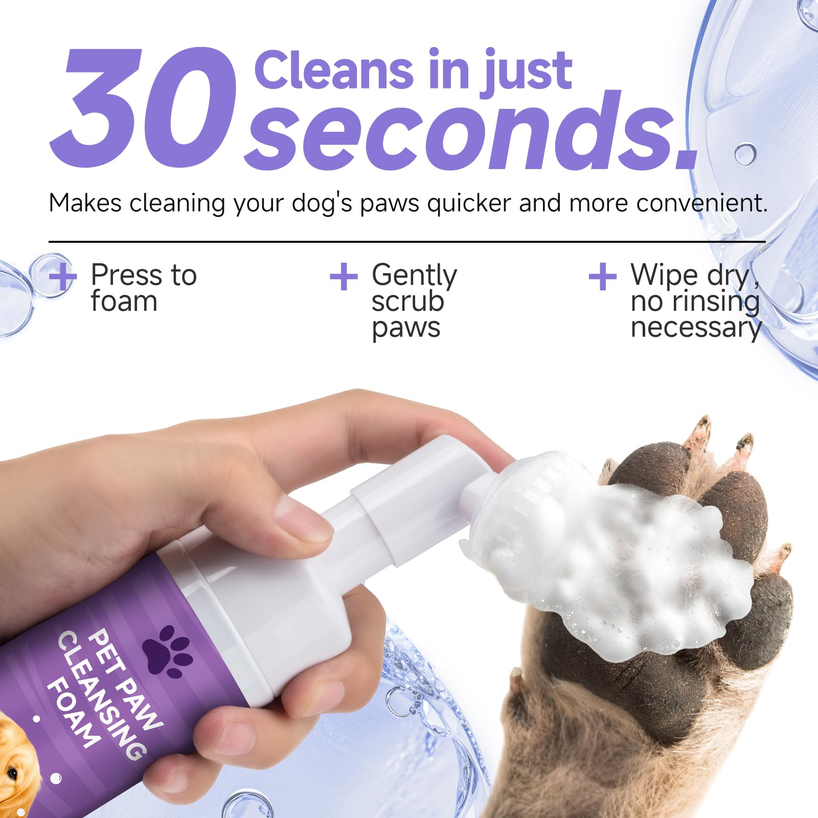 VVWVVW no-rinse foaming paw wash cap-dispense for quick, mess-free cleaning.
