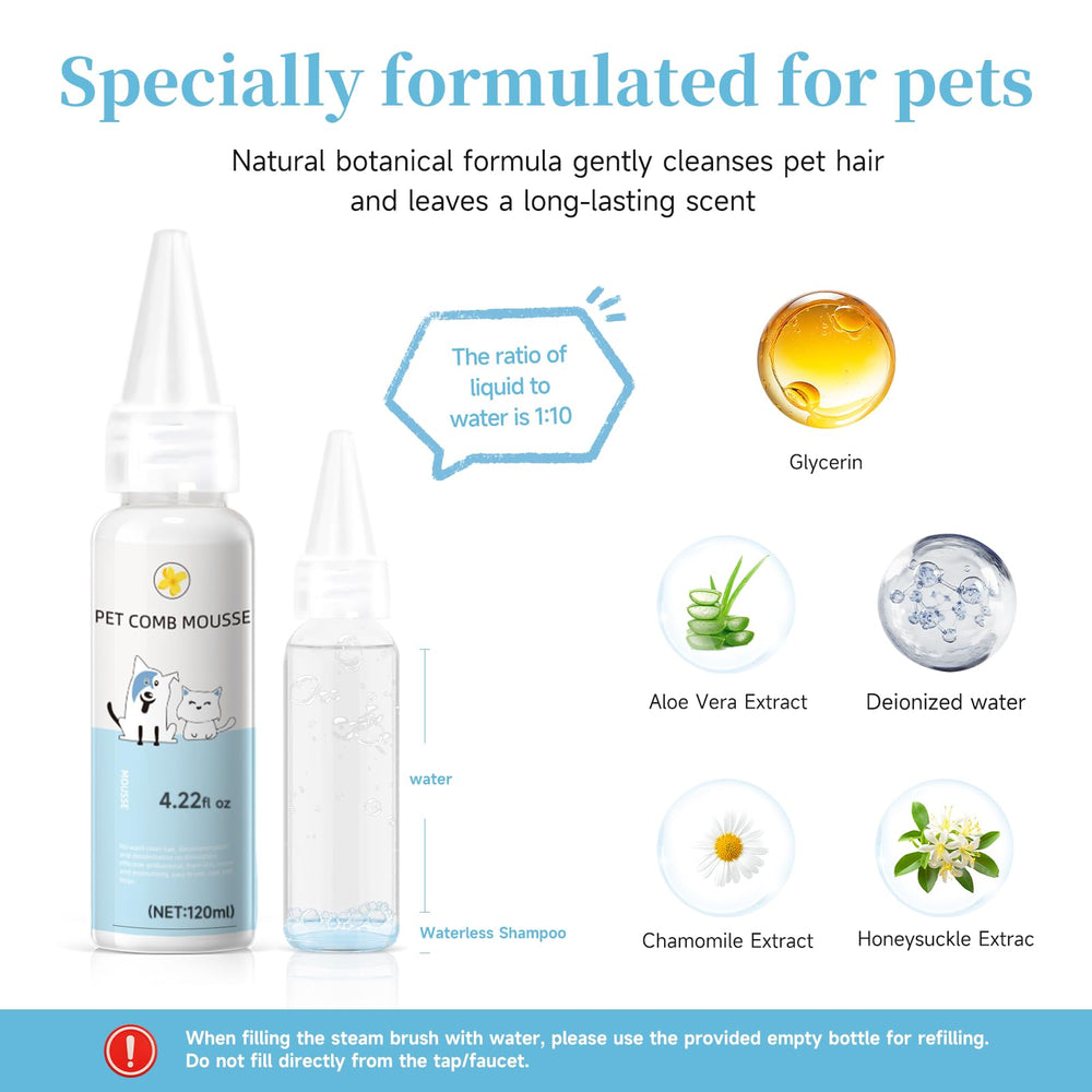 VVWVVW Pet Steam Brush bristles with gel protection for skin-safe detangling.