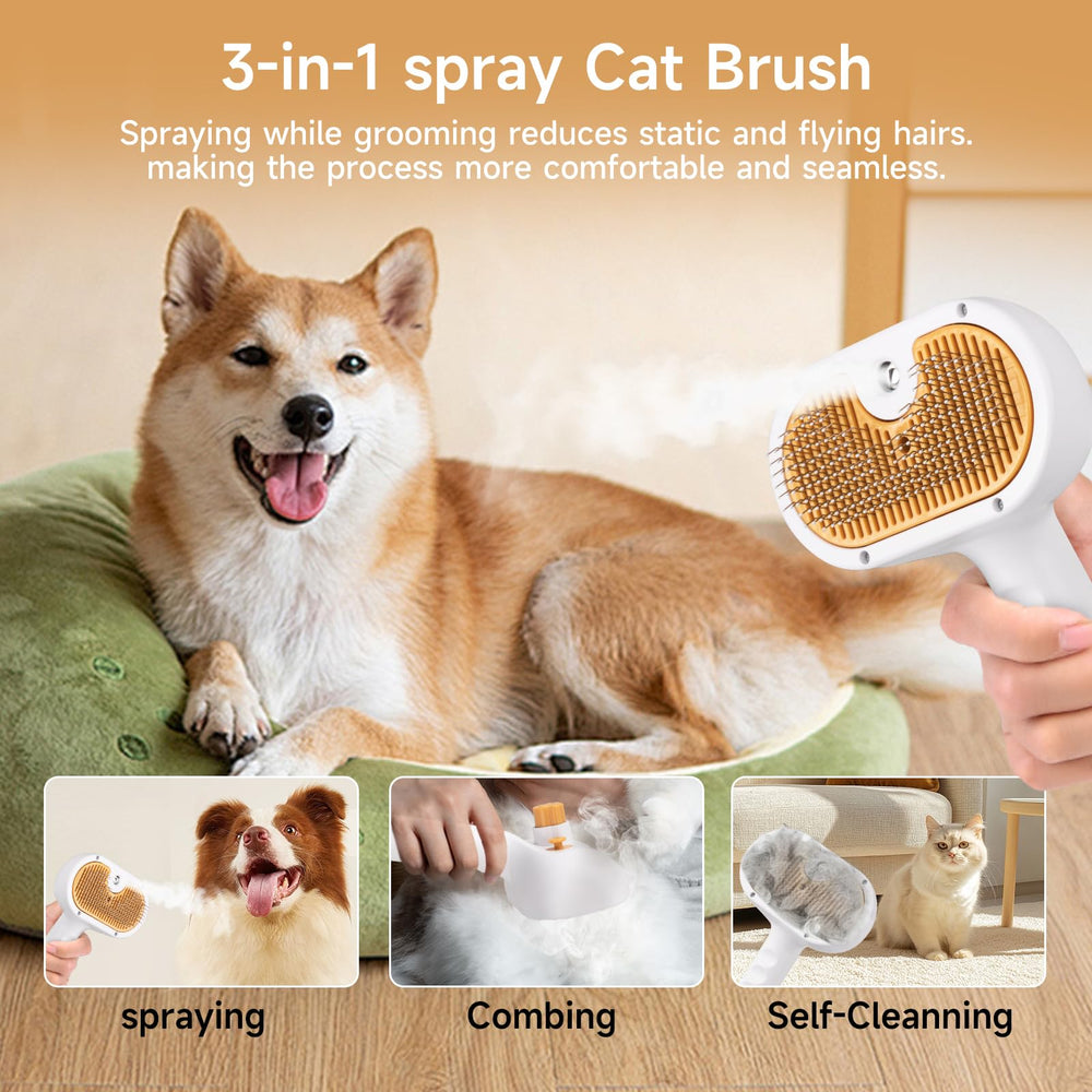 VVWVVW Pet Steam Brush easy-clean button for quick hair release.