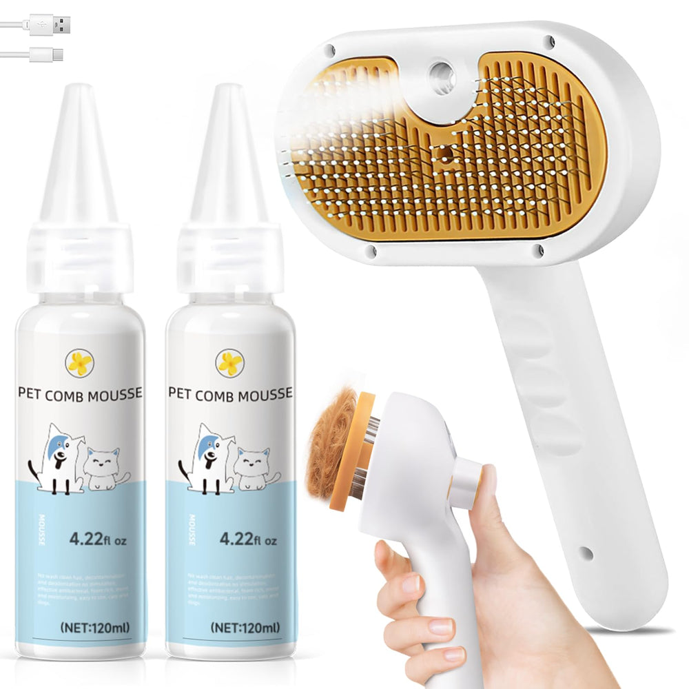 VVWVVW Pet Steam Brush front view shows compact design for easy grooming.