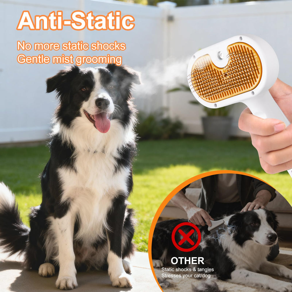 VVWVVW Pet Steam Brush spraying feature delivers even mist for detangling