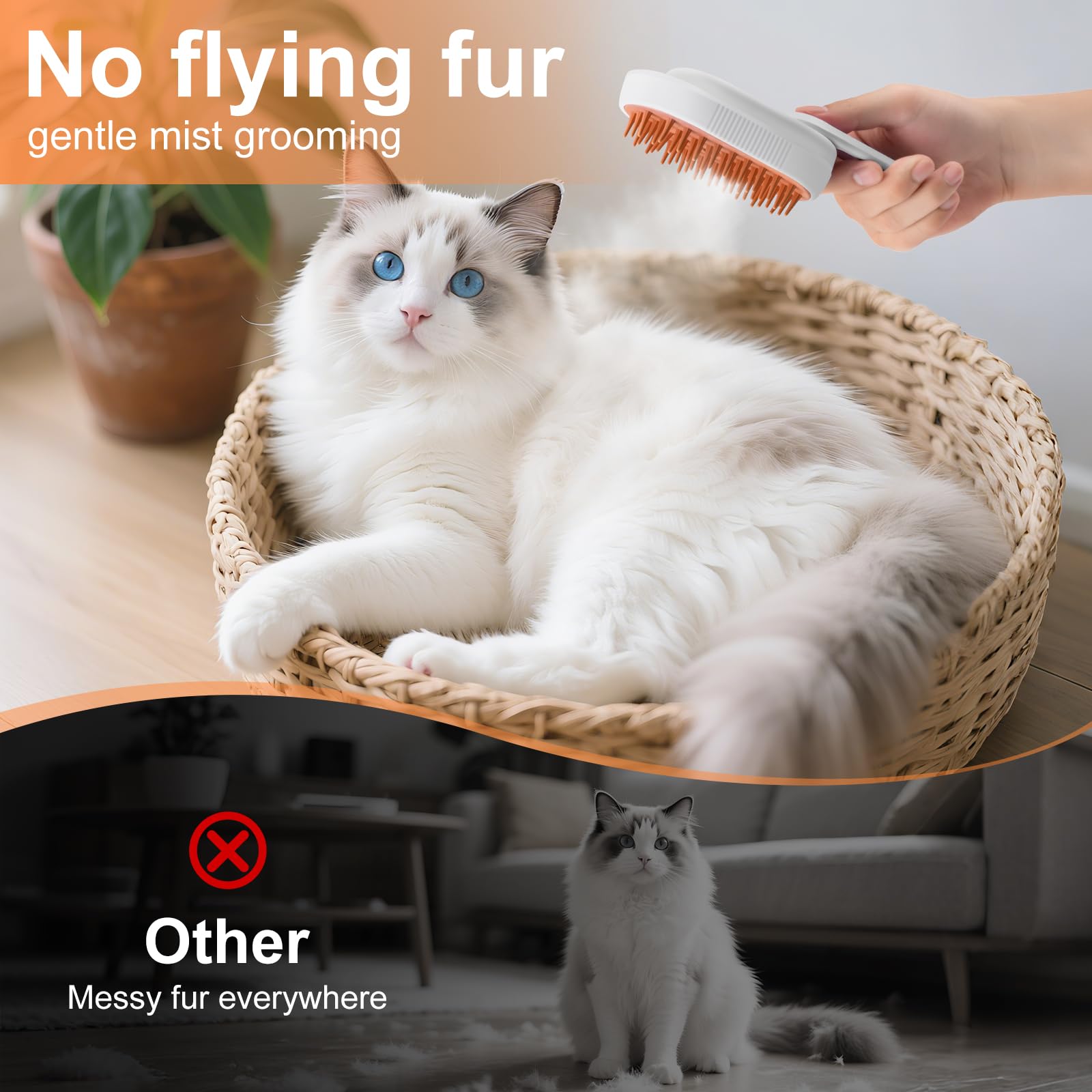 VVWVVW Steam Brush anti slip grip enables comfortable grooming even with wet fur