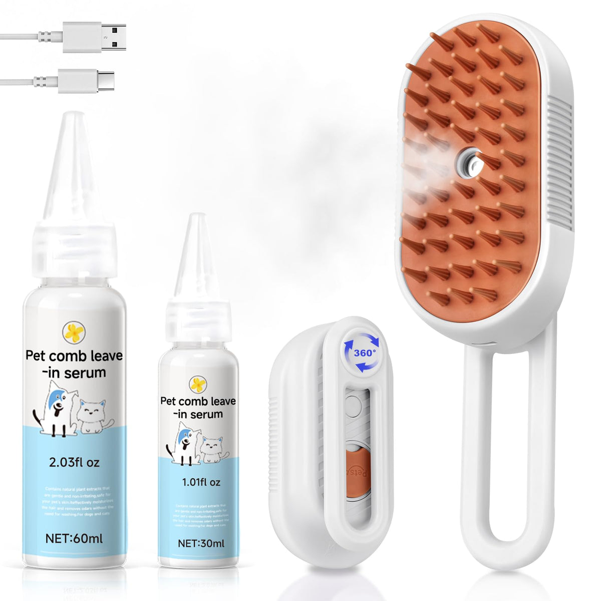 VVWVVW Steam Brush handle shows ergonomic grip for gentle grooming sessions