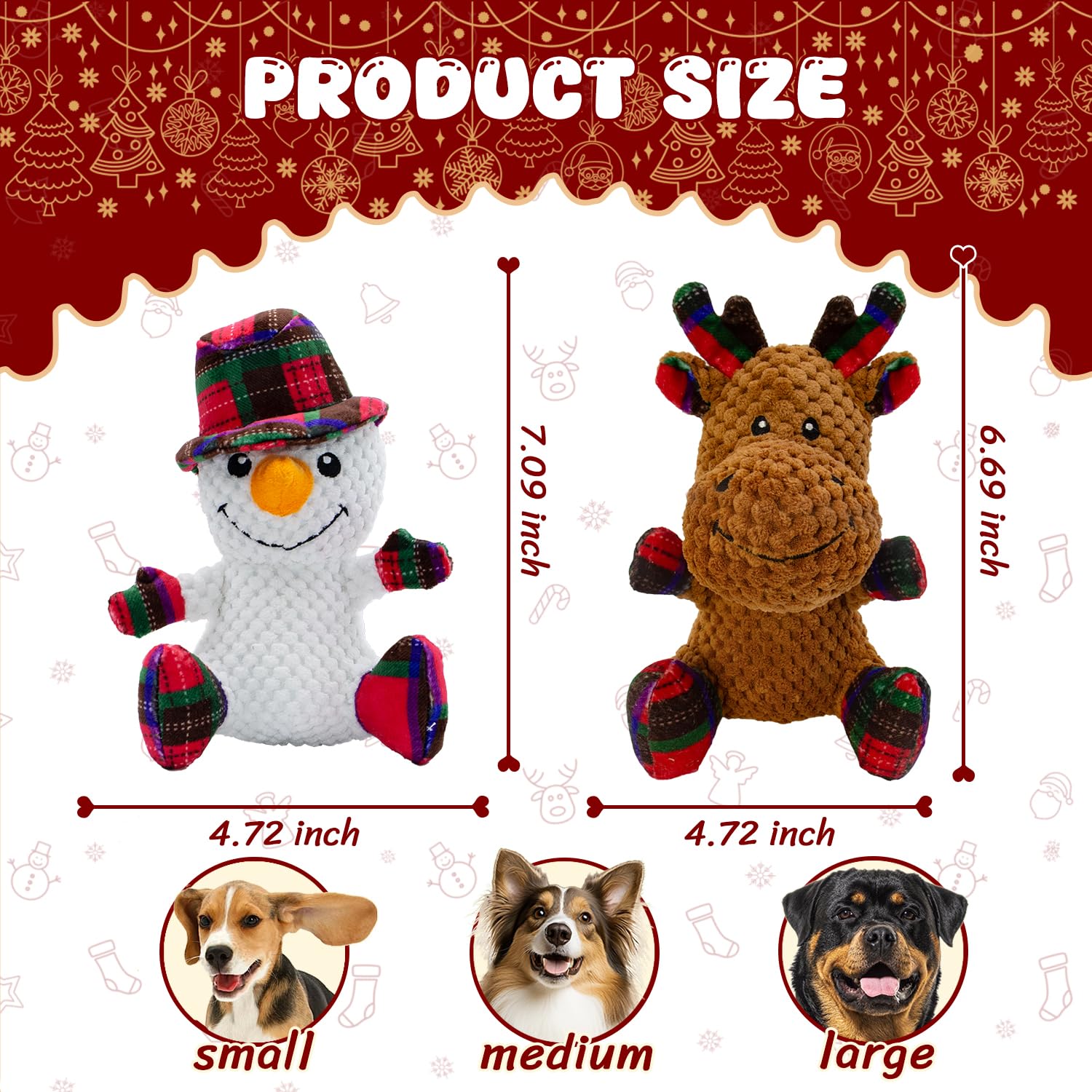 VWPTCHI christmas-deer-snowman toy with squeaker crinkle for festive fetch.