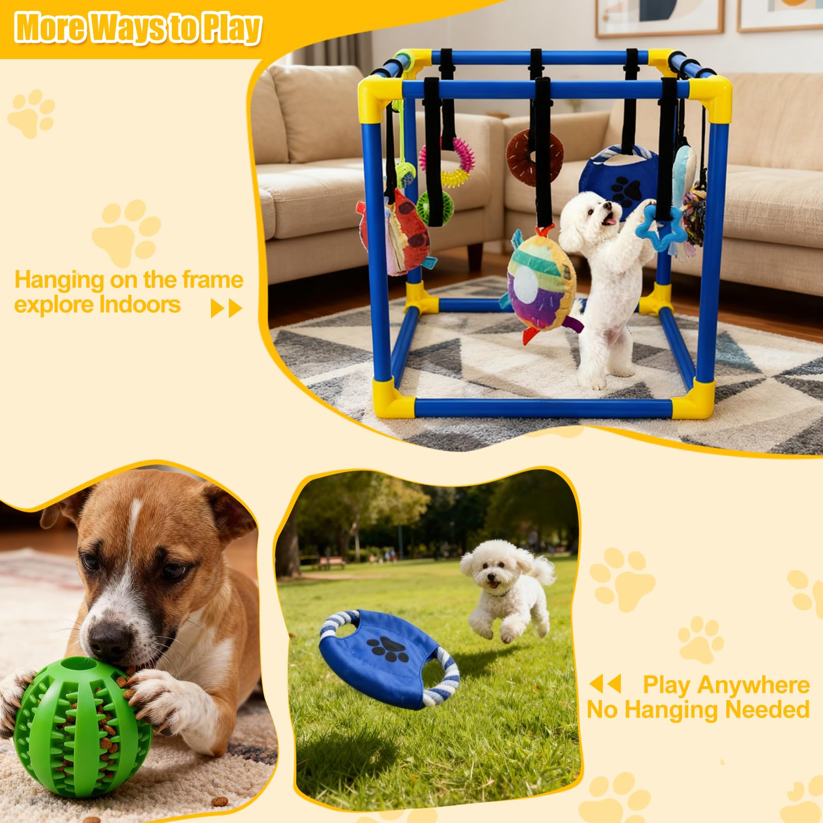 VYNALTIX Puppy Play Gym indoor-outdoor-play demonstrates all-season versatility and easy storage