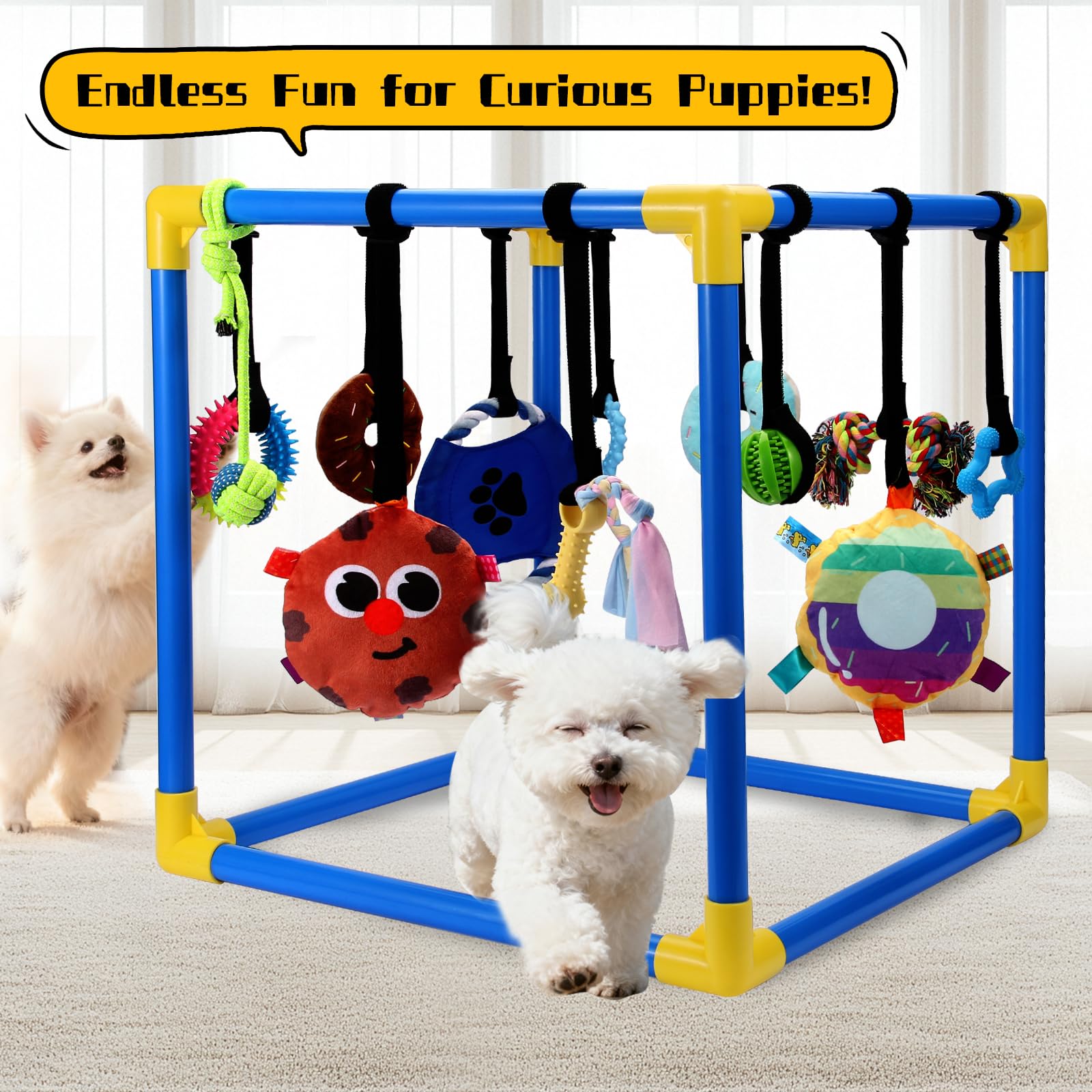 VYNALTIX Puppy Play Gym squeaky-toys close-up emphasizes engaging sounds for interactive play
