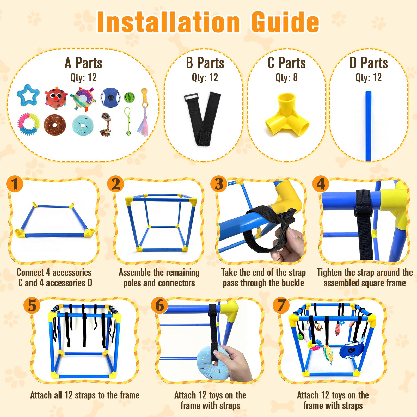 VYNALTIX Puppy Play Gym toys hanging demonstrates varied textures and sounds for sensory engagement