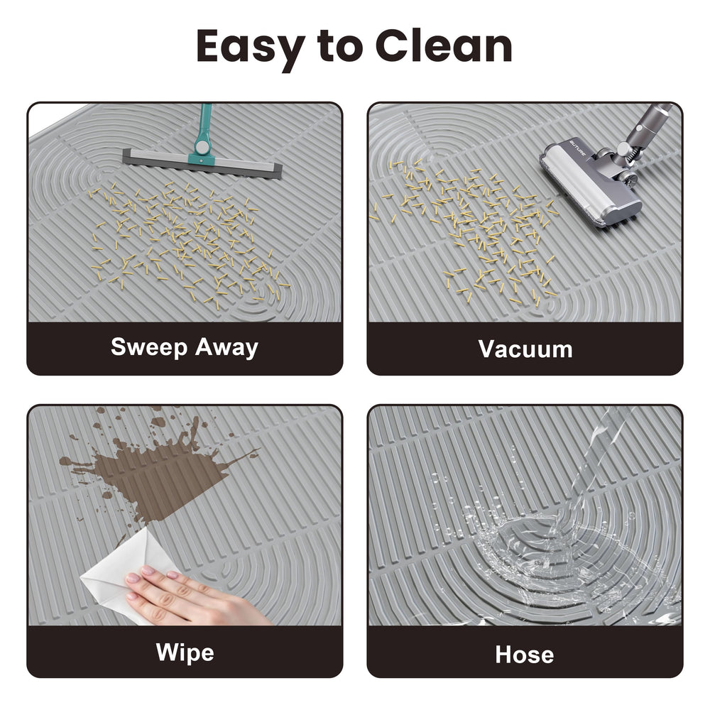 VZYTV litter mat doubles as a mat under bowls to protect floors