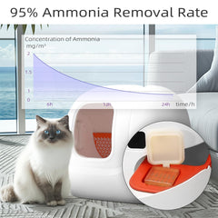 Waatoos cat litter-box freshness test scene shows improved odor management in a busy home.
