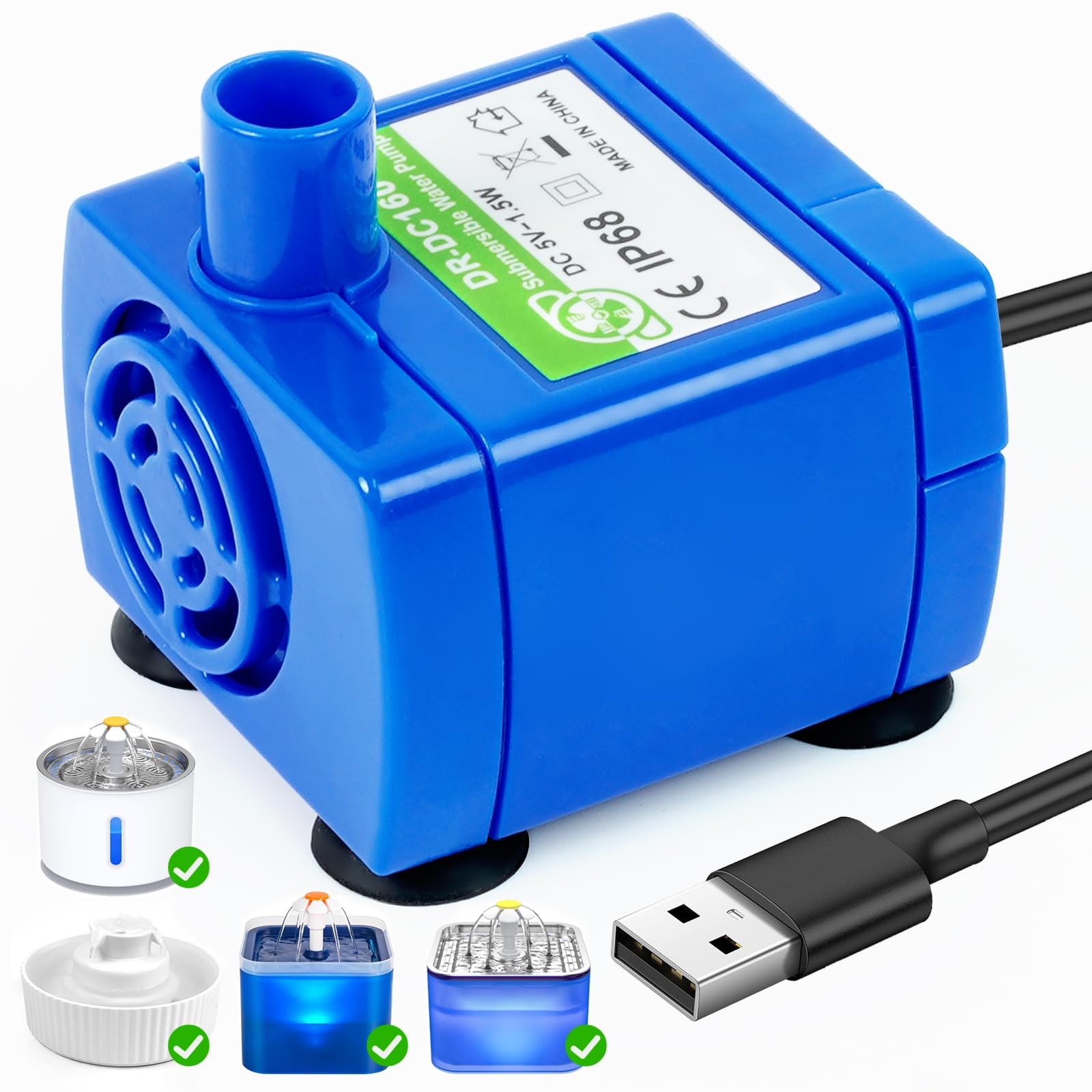 Waatoos cat fountain pump DR-DC160, quiet operation for home fountains.