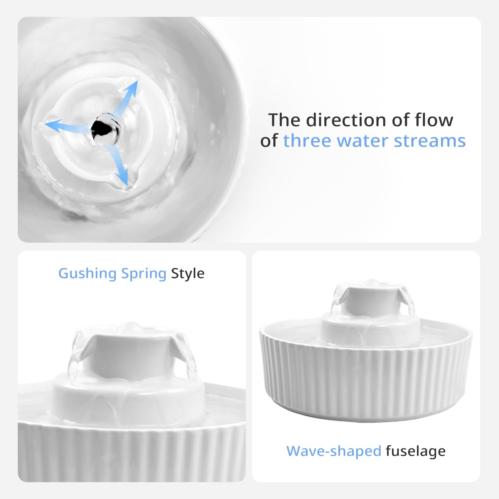 waatoos Ceramic Cat Fountain filter system with charcoal and foam for clean water