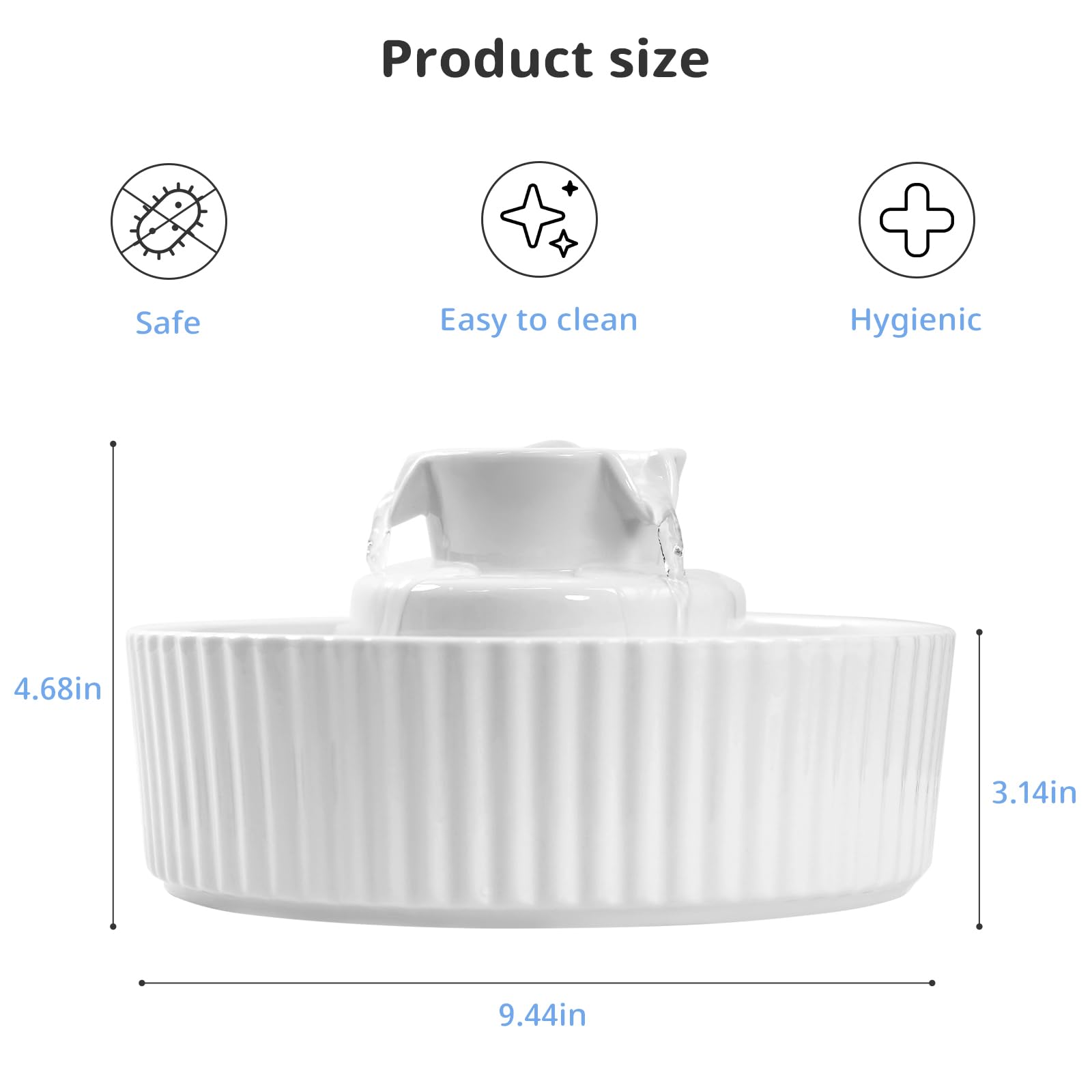 waatoos Ceramic Cat Fountain top view highlights sleek, easy-to-clean surface