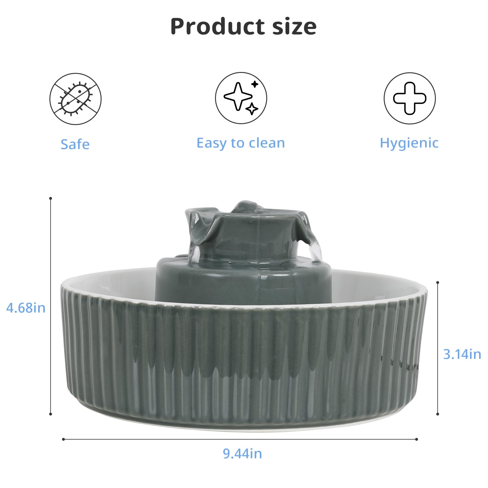 Waatoos Cupcake Pet Water Fountain front angle shows 2.1L capacity for multi-pet households.